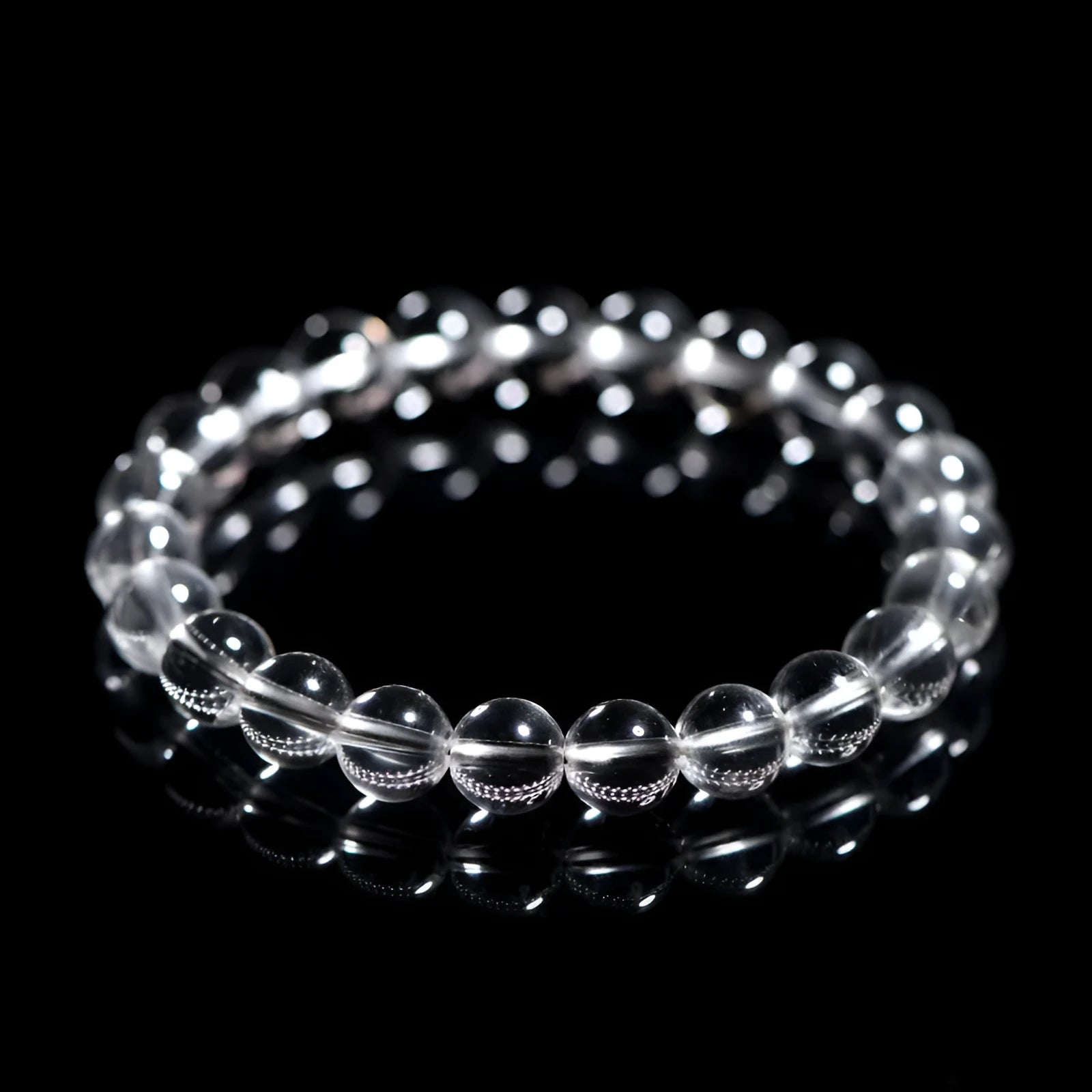 Natural old mine white crystal bracelet with single circle beads in various sizes