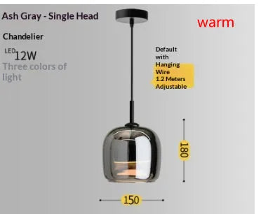 Modern minimalist pendant light with 150mm ashtray shade offering LED three-color dimming for bedroom or study.