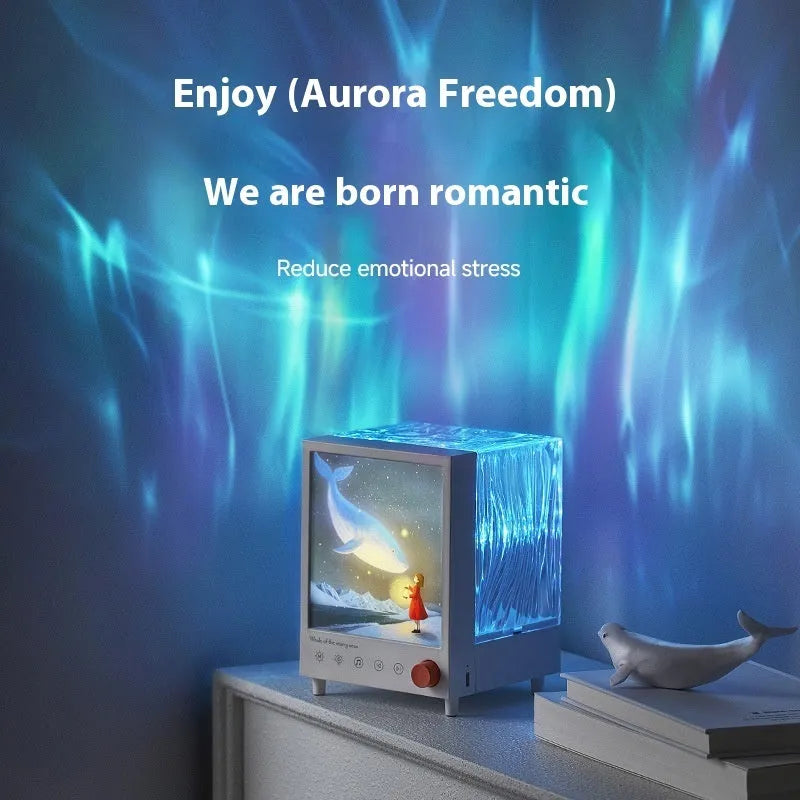 Aurora Treasure Box projection lamp showing Star Sea Whale light colour and compact design