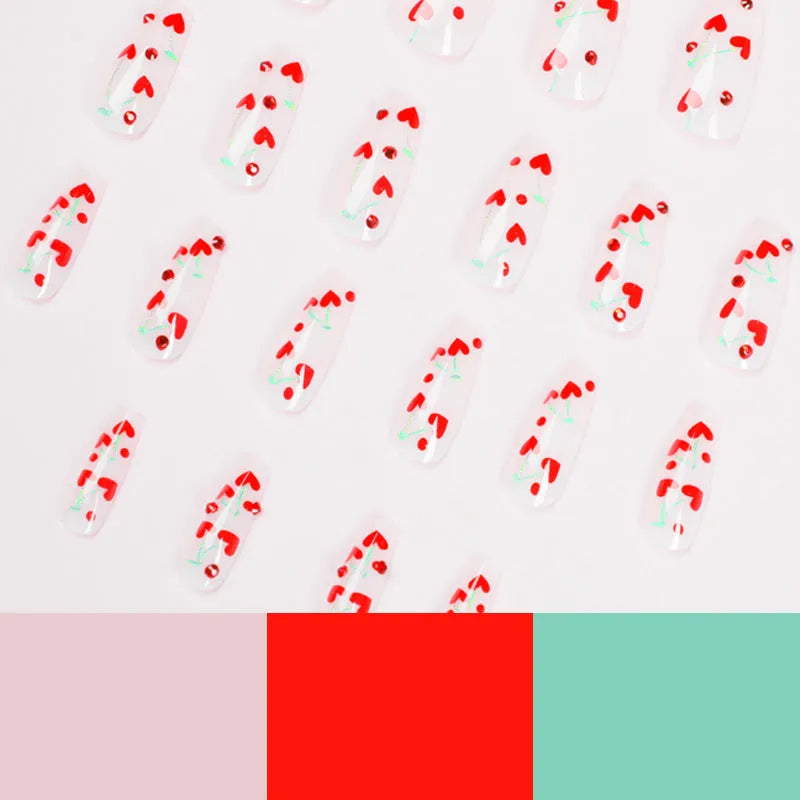 24 cherry nail art armour sheets with red diamond design and adhesive for DIY manicures