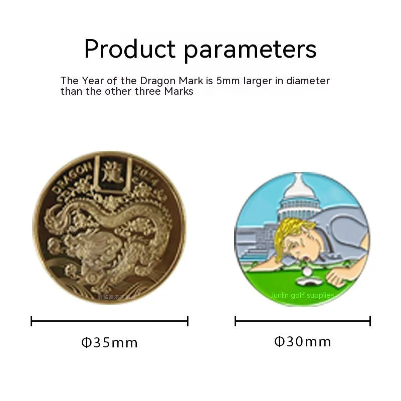 Zinc alloy personalised hat clip for golf with dragon year and IDID designs.