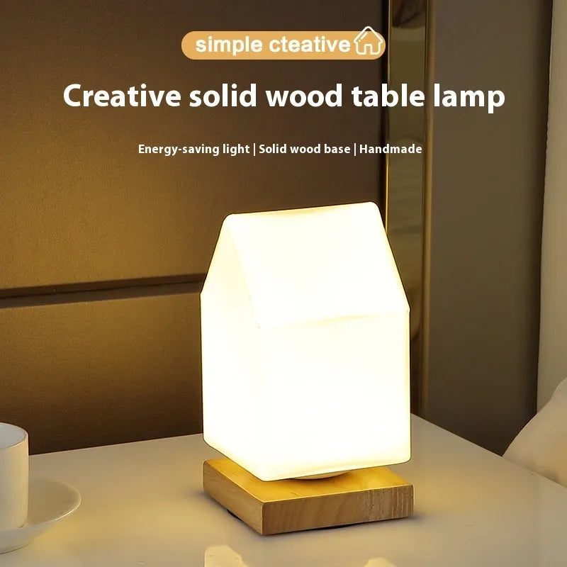 Nordic style solid wood USB table lamp with touch dimming control