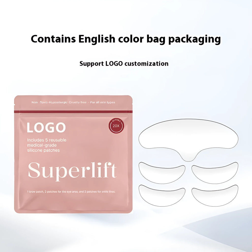 Five silicone anti-wrinkle face pasters arranged with total package weight of 26.8g