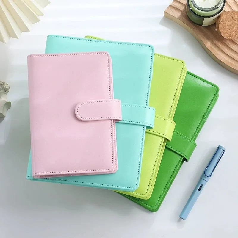 A5 PU leather zipper binder shell in various colours showing zipper closure and dimensions