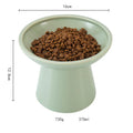 Blue elevated ceramic cat bowl with wide shallow dish on a white background.