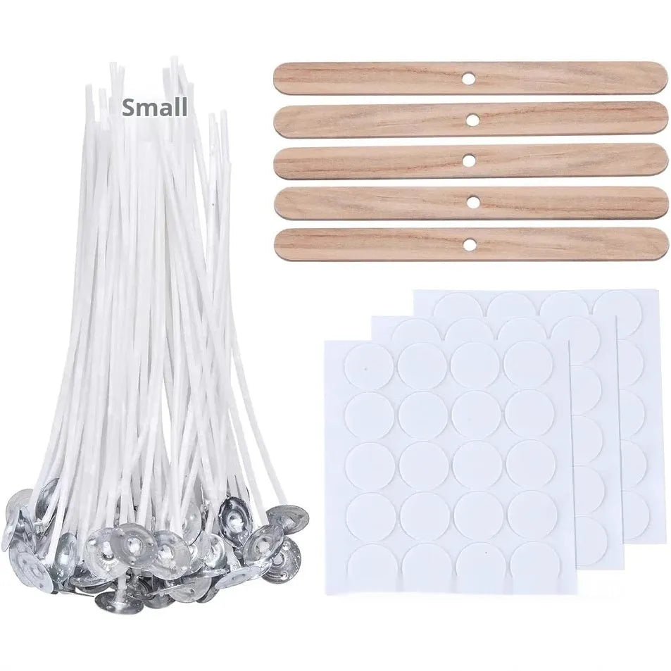 White cotton candle wicks in three lengths for DIY candle making.