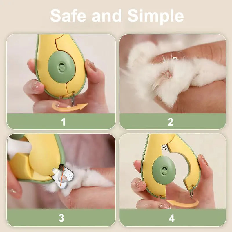 Professional LED pet nail clipper for small dogs and cats in green, pink, and white.