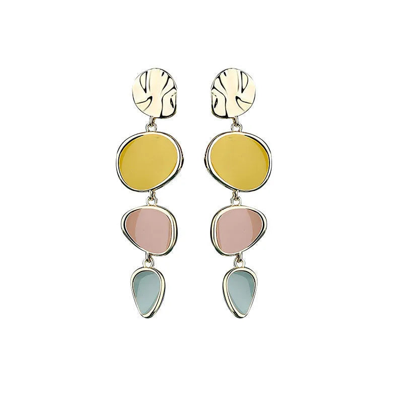 Morandi three-colour oil dripping disc earrings with sterling silver alloy needles