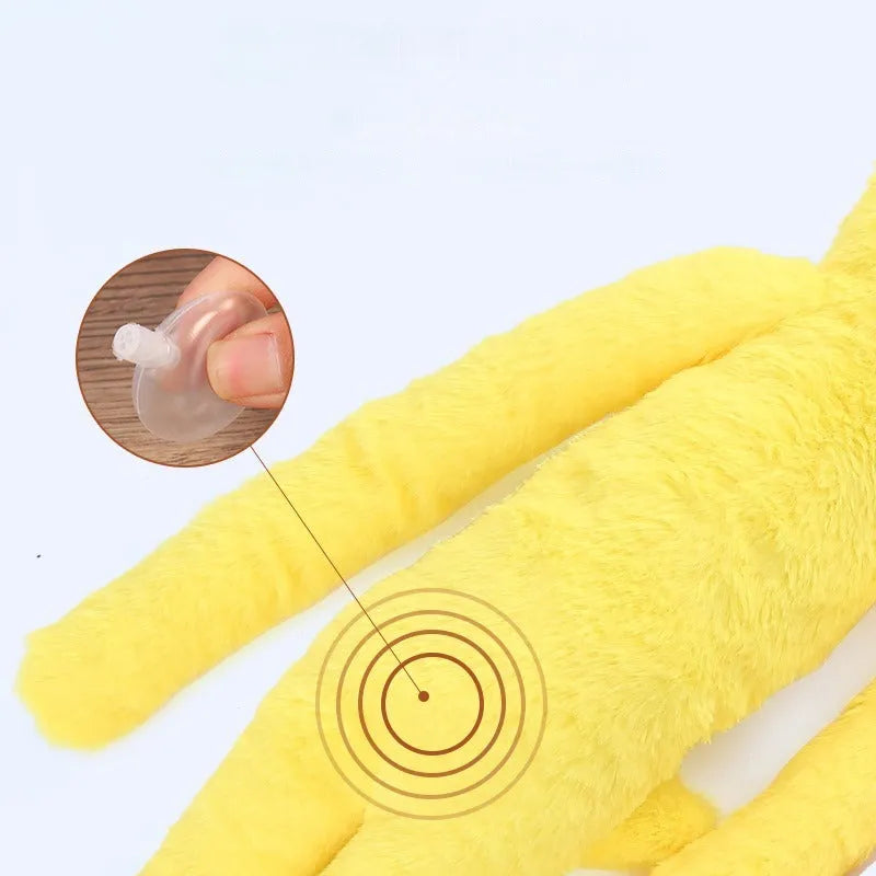 Large pink and yellow plush dog toy with squeaker and crinkle sounds for golden retriever sized breeds