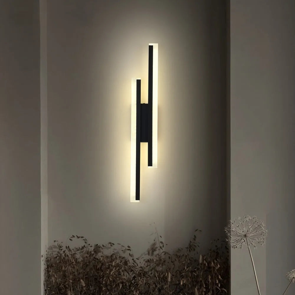 Gold finish double line wall lamp with three colour lighting options
