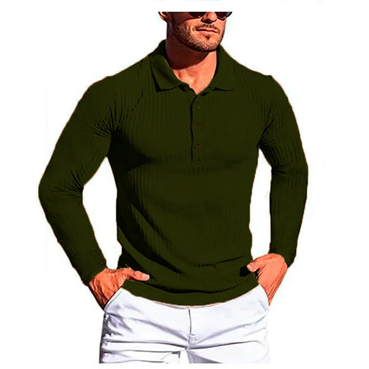 Men's loose-fit striped knit shirt in high elastic fabric with short sleeves and slim bottoming style