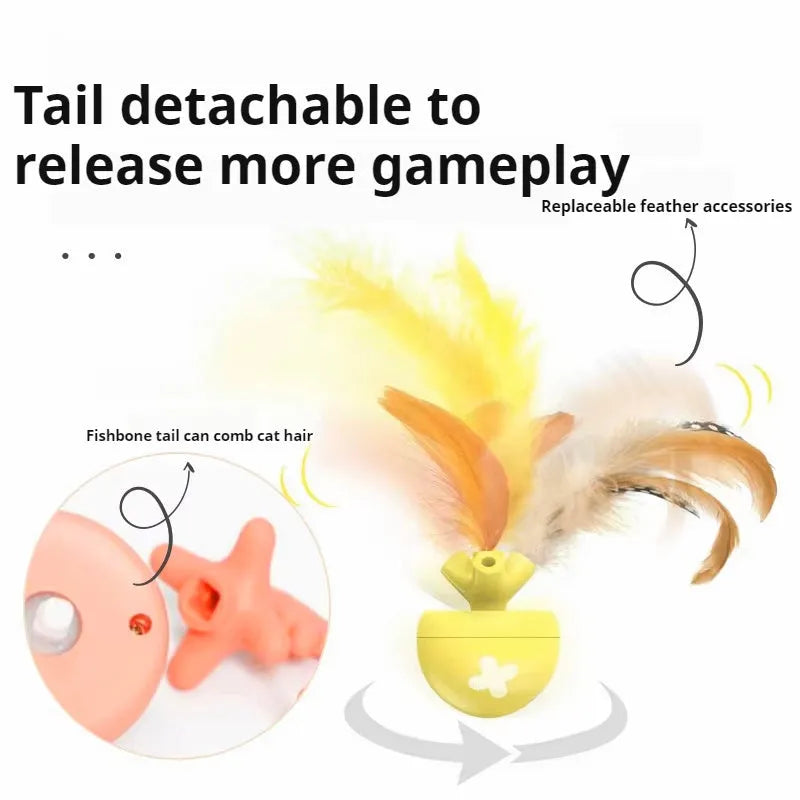USB electric cat teasing ball with fish bone design and extendable teasing stick with feather attachments