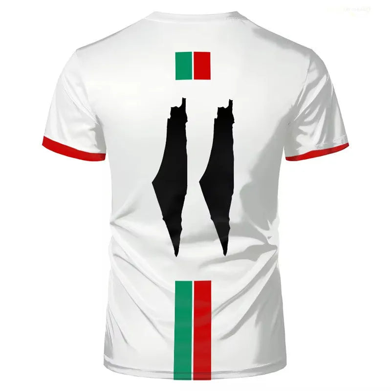 Men's black 3D printed football pattern t-shirt with short sleeves and street fashion styling