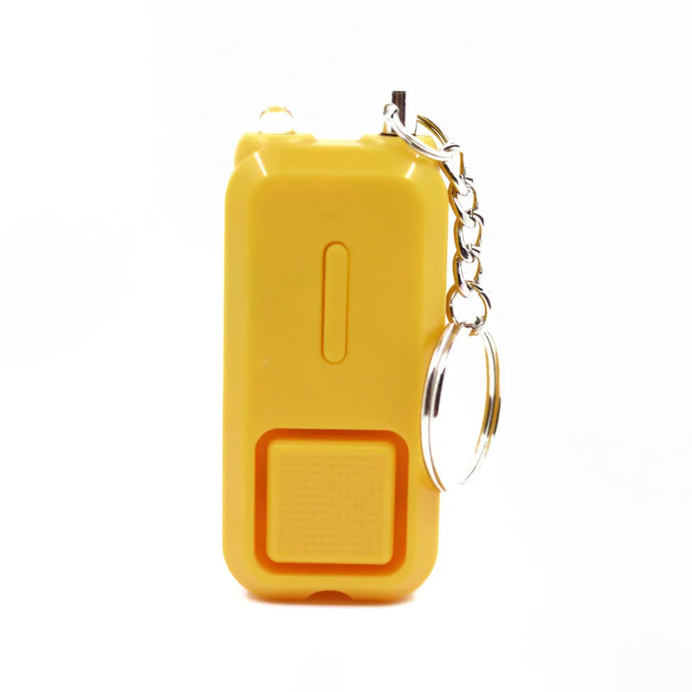 ZQ-202 personal safety alarm in pink, black, white, yellow or green with compact 65x30x12mm dimensions