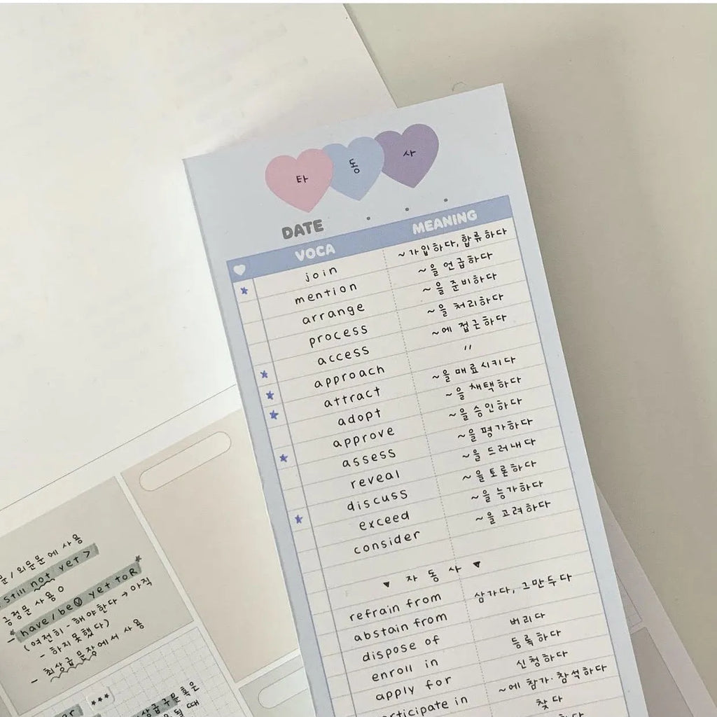 Vertical English words learning notepad in B5 half size with pink cover and 30 sheets