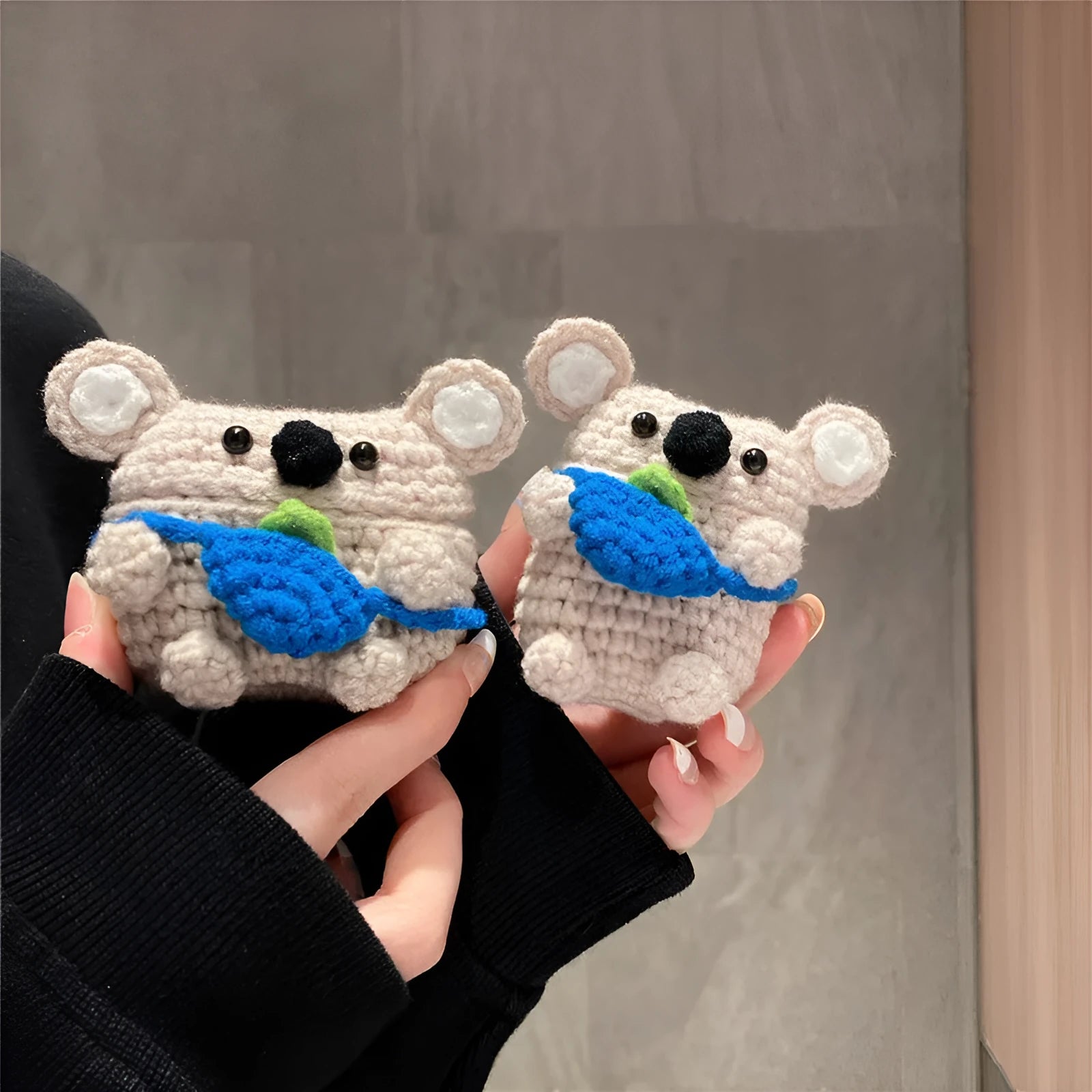 Handmade knitted koala bear backpack design cover for Apple AirPods charging case
