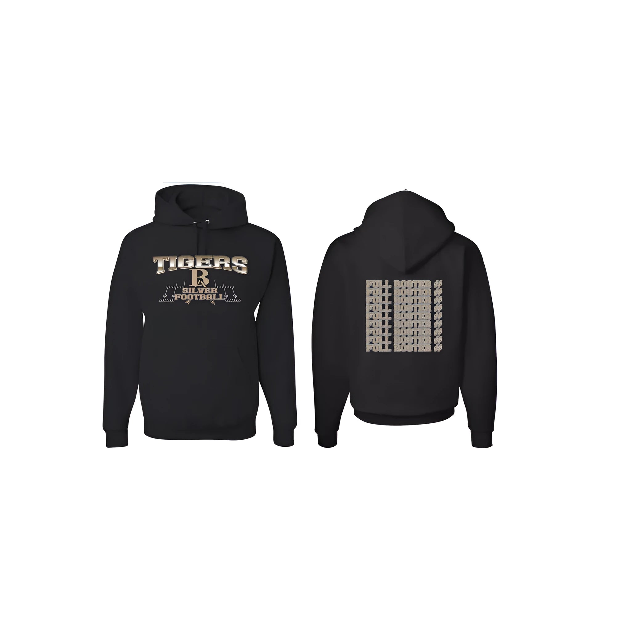Black men's pullover hoodie with drop-shoulder sleeves on a mannequin