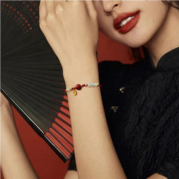 Hetian Jade Cinnabar Red Rope Women's Bracelet with adjustable 925 silver chain