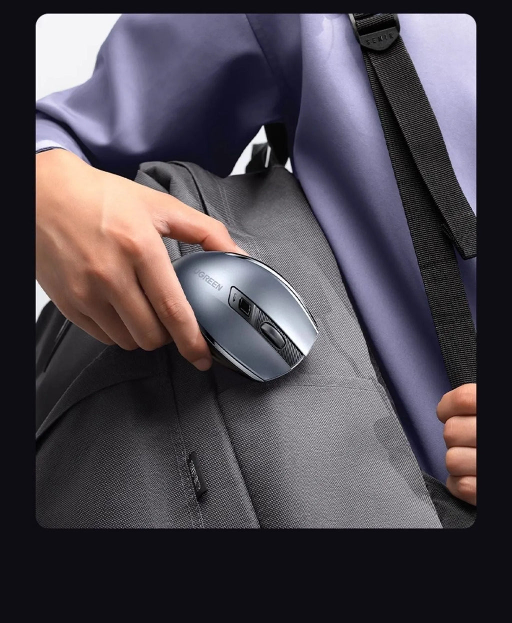 Black wireless Bluetooth dual mode silent mouse with side silicone finger rest for laptop office use