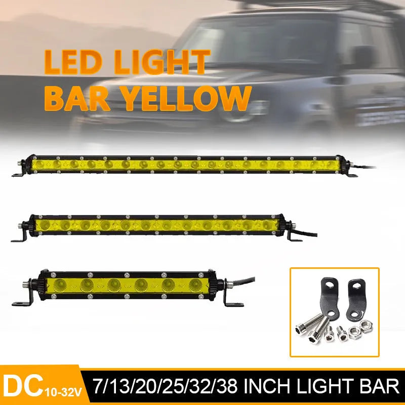 25-inch aluminium alloy single row LED light bar for cars and trucks with mounting brackets.