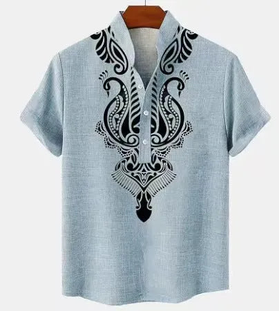 Men's loose-fit striped casual shirt with personalised button detailing in a handsome colour option