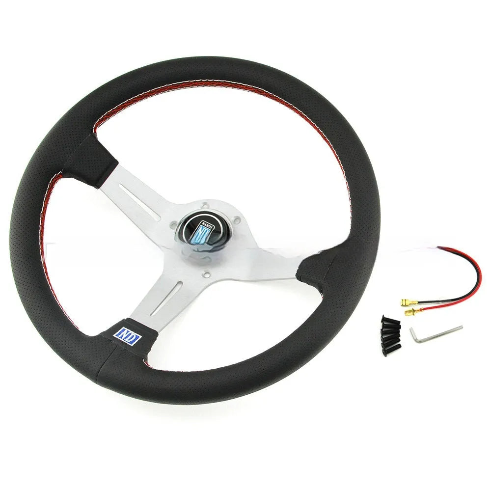 14-inch leather steering wheel with middle concave design and black skeleton