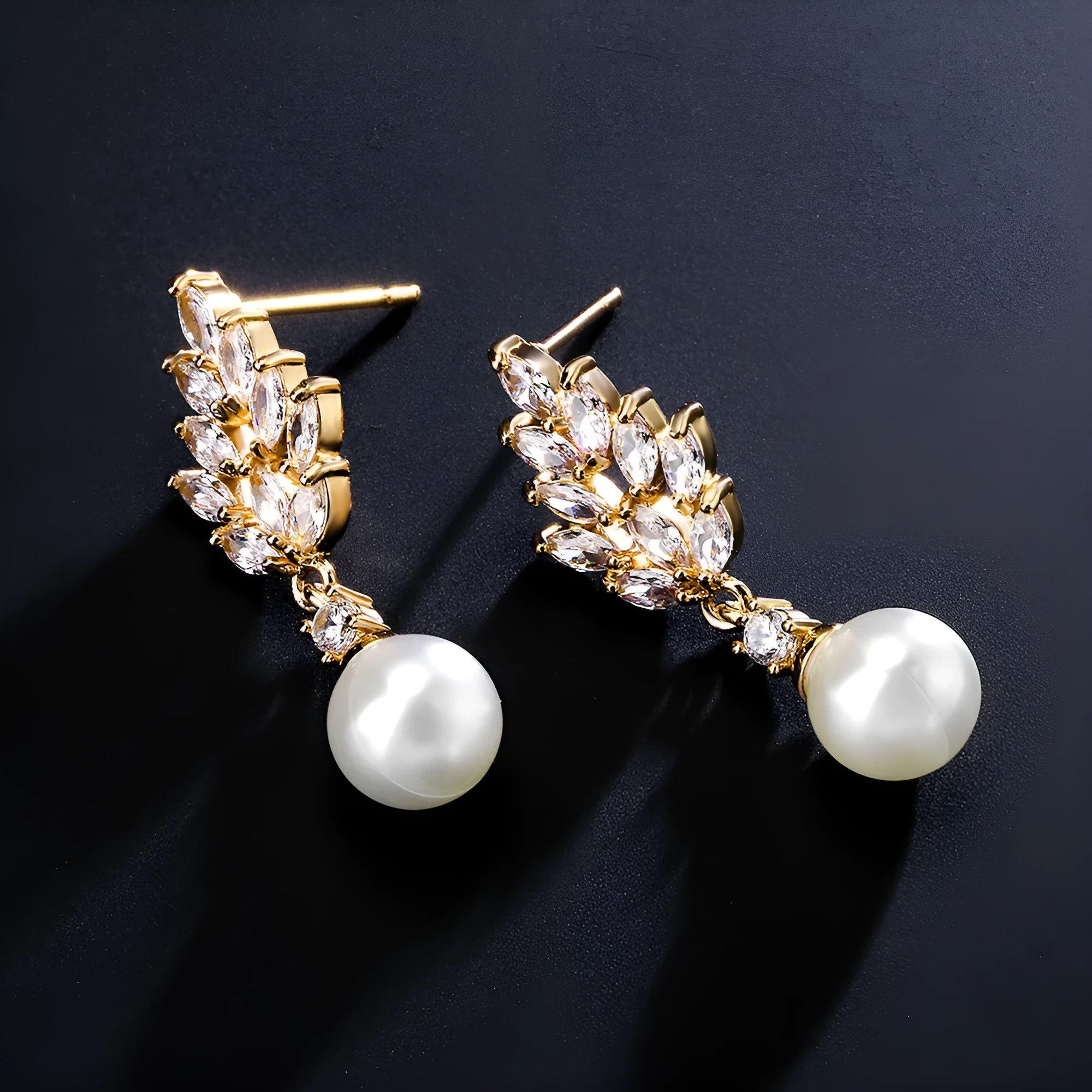 Geometric floral earrings with micro zircon inlay in gold, platinum, or rose gold plating