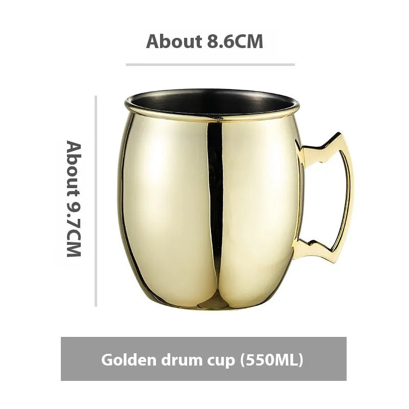 Stainless steel Moscow Mule cup with copper plating in a choice of colours and hammered or smooth finish.
