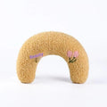 Blue, white and yellow U-shaped cat pillow in Moon and question mark styles for pet beds.