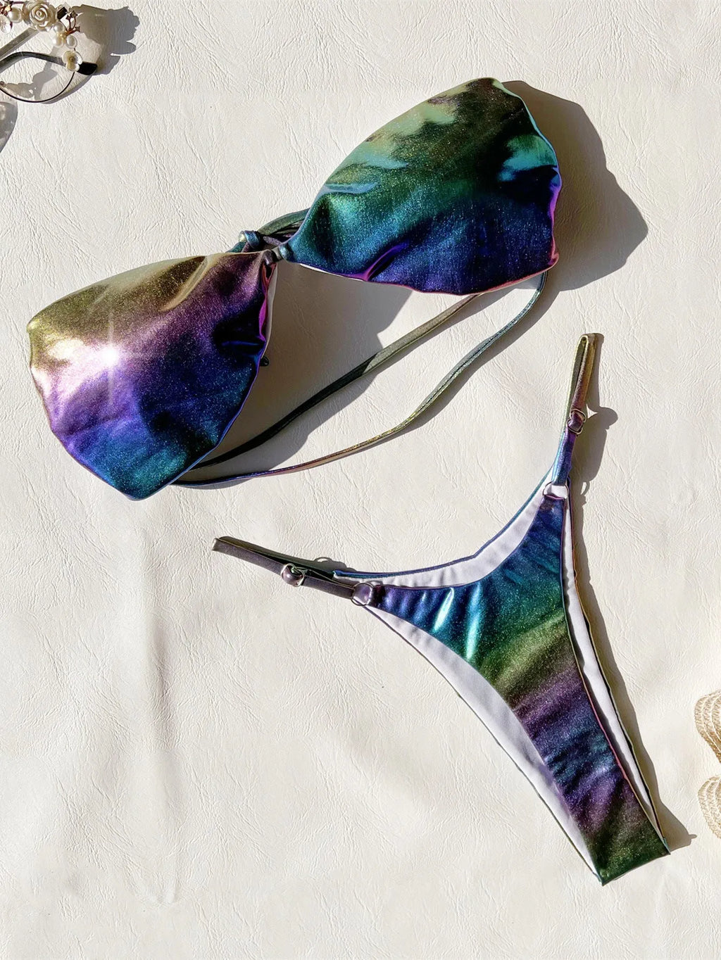 Women's gradient purple polyester bikini swimsuit set for swimming