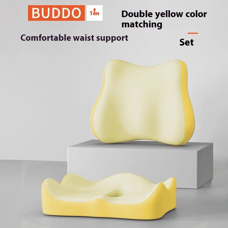 A solid-colour memory foam waist rest seat cushion for office chair back support.