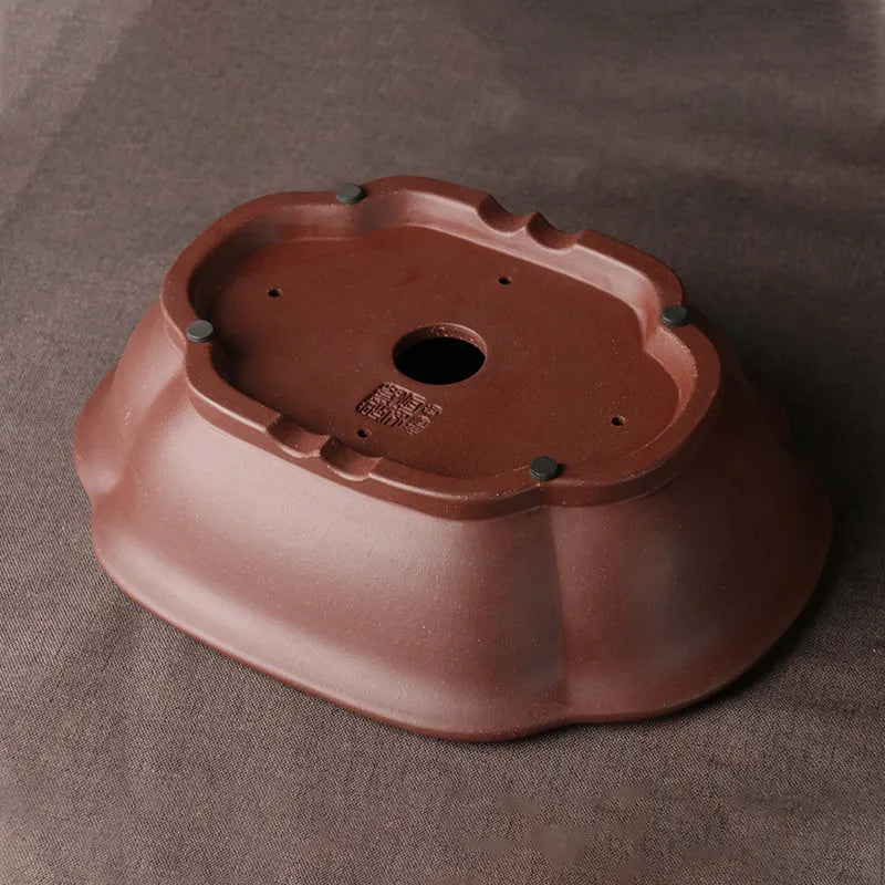 Purple clay handmade bonsai basin with classical Chinese design measuring 25x20x7cm