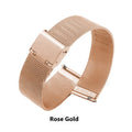Milani silk woven stainless steel watch band in silver, shown detached from a watch.