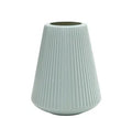 Melamine plastic decorative vase 16cm diameter in blue colour on wooden desktop
