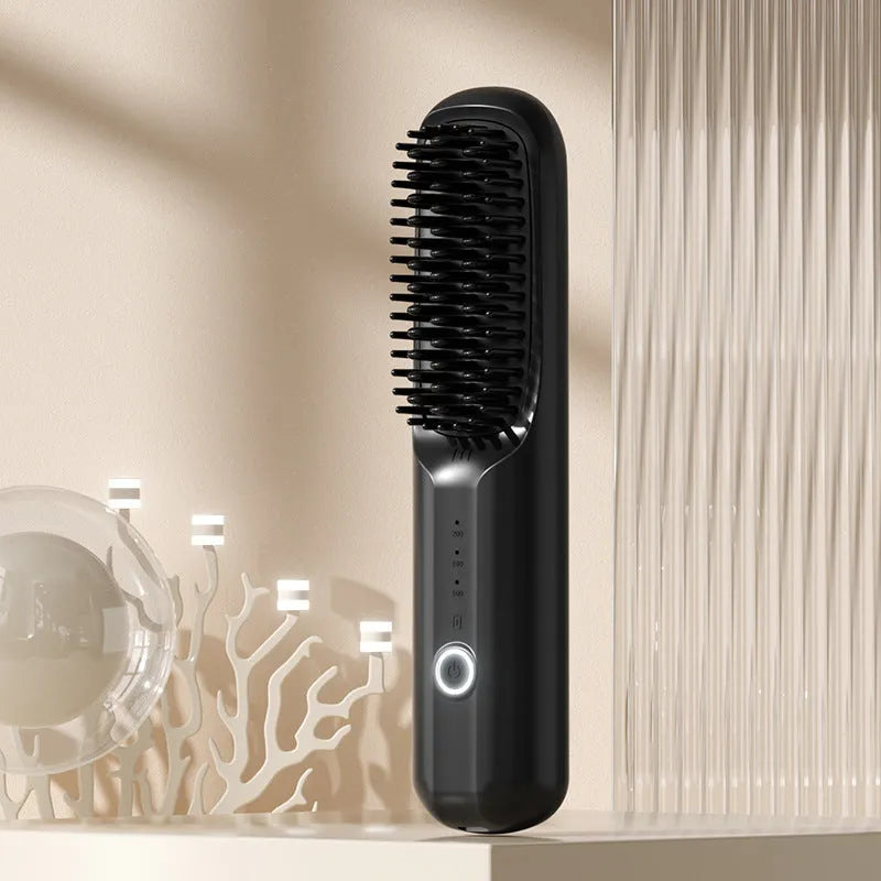 Wireless anion straightening comb in beige colour with ceramic plates and USB-C port