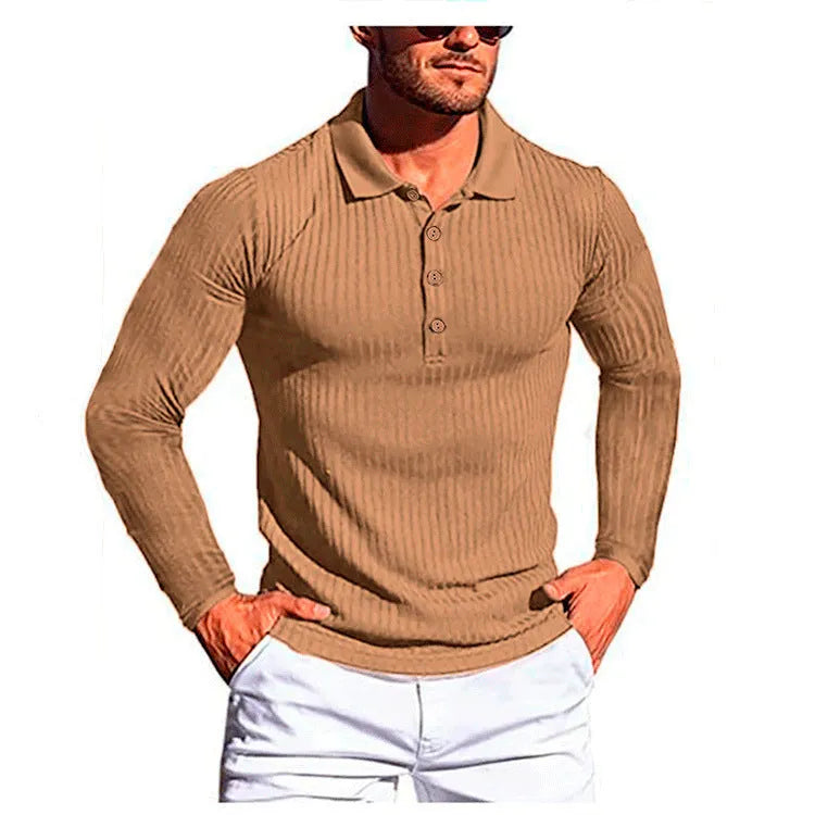 Men's loose-fit striped knit shirt in high elastic fabric with short sleeves and slim bottoming style