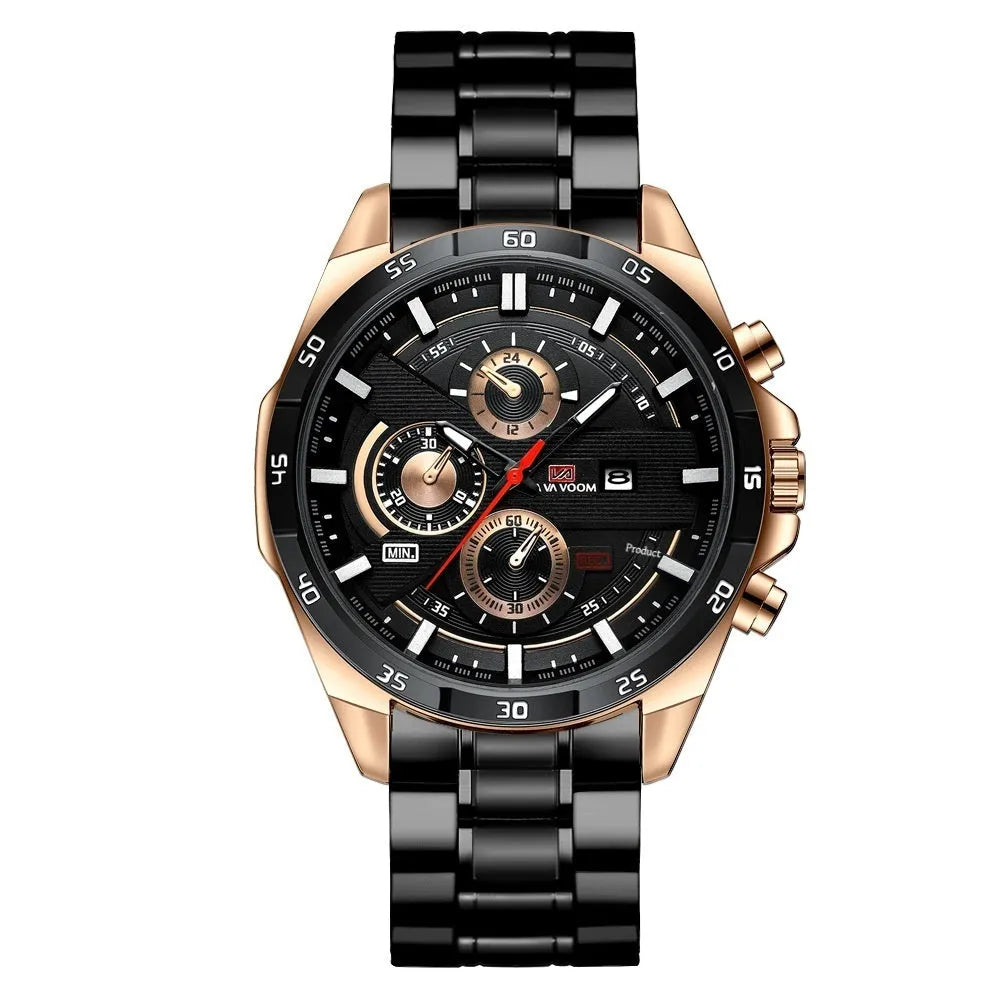 Men's business calendar quartz watch with waterproof design in multiple colour combinations