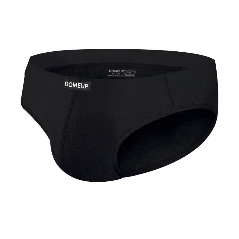 Men's solid colour seamless low waist briefs in white, shown flat.