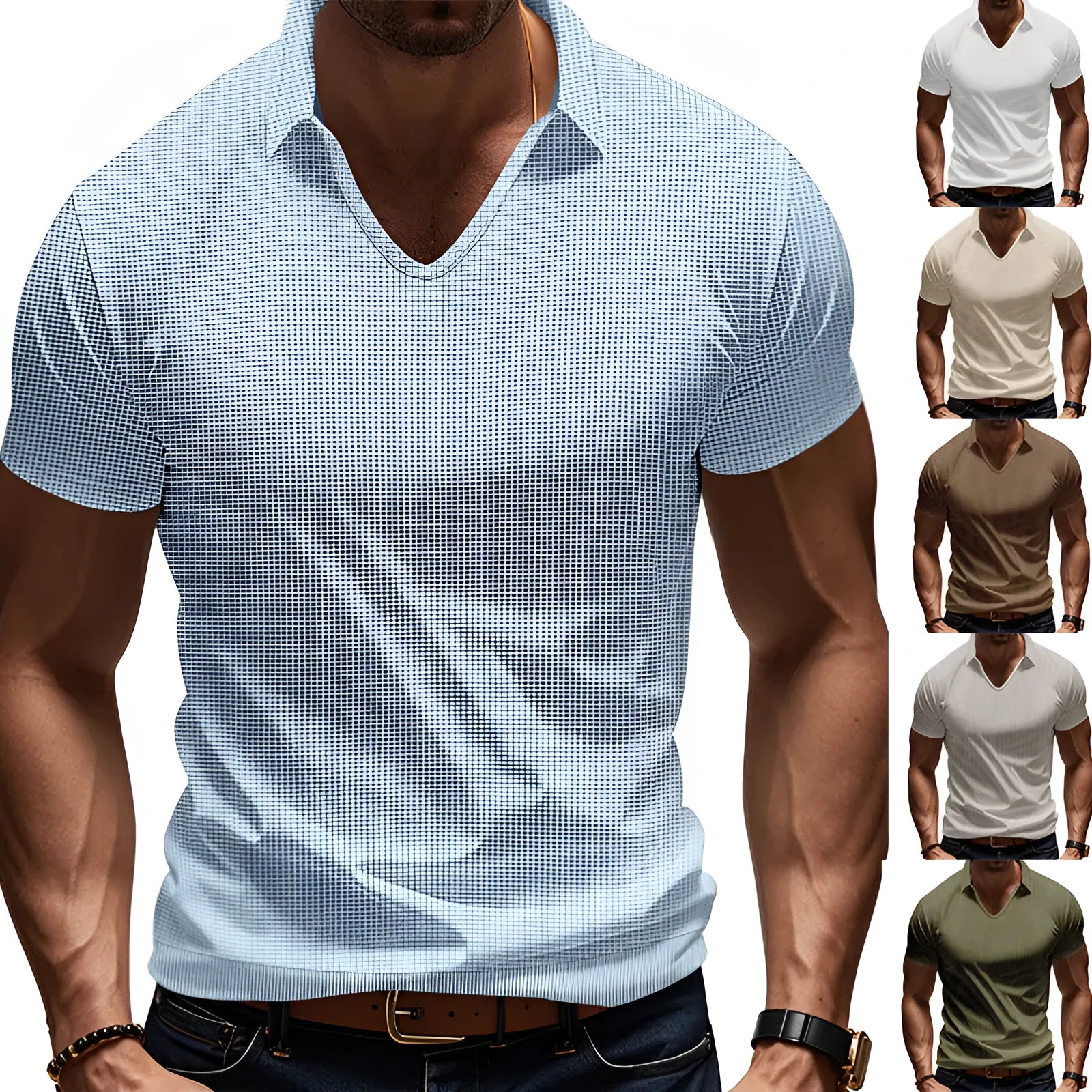 Men's loose fit V-neck short sleeve T-shirt in cotton blend fabric shown in apricot colour