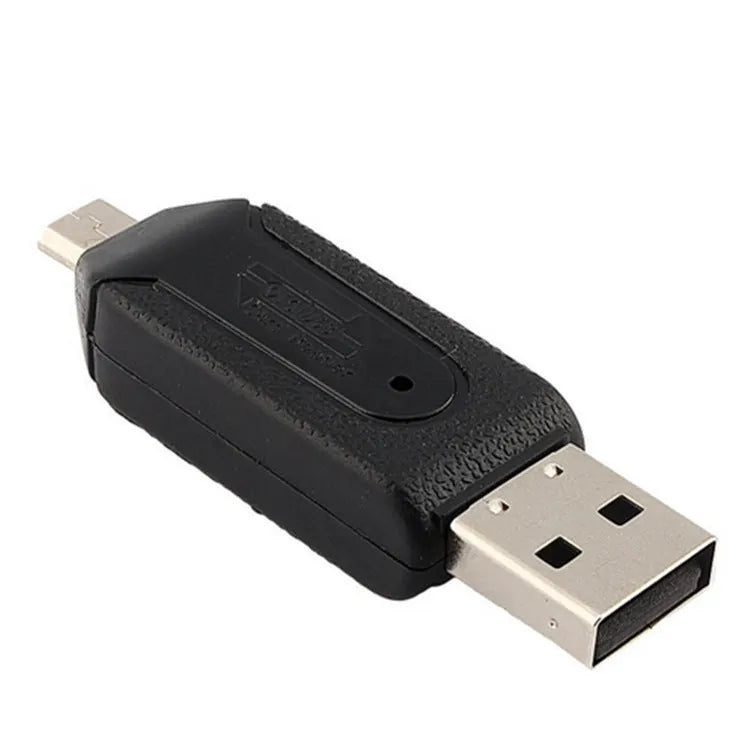 White OTG card reader with micro USB connector for mobile phones and computers