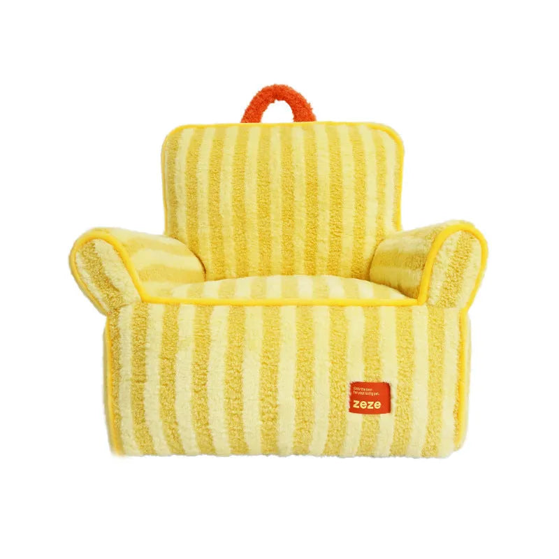 Striped plush velvet pet bed with removable cover for dogs in orange colour