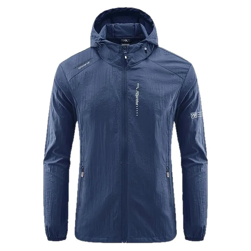 Men's lightweight nylon hooded jacket for summer sun protection in various colours.