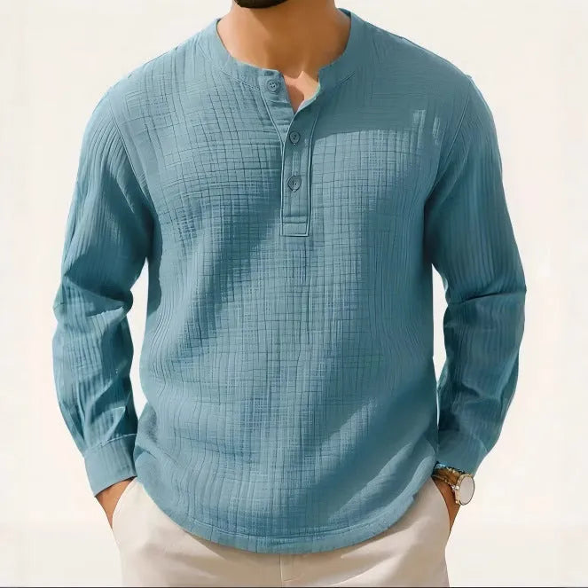 Linen blend long sleeve T-shirt in slim fit with round neck and solid colour options