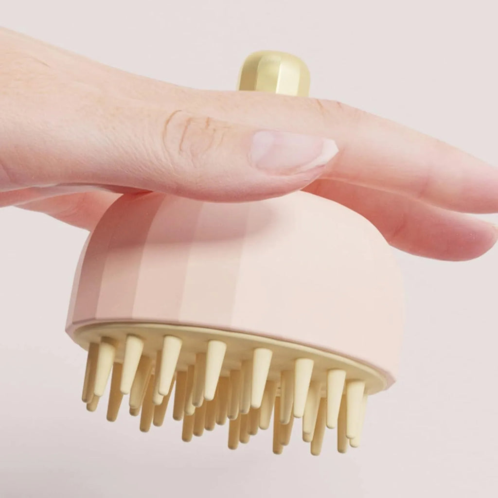 Green double-sided dog bath massage brush with drain holes for shampoo and hair removal