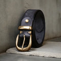 Men's casual jeans belt in cattlehide leather with copper buckle in black, brown, or khaki