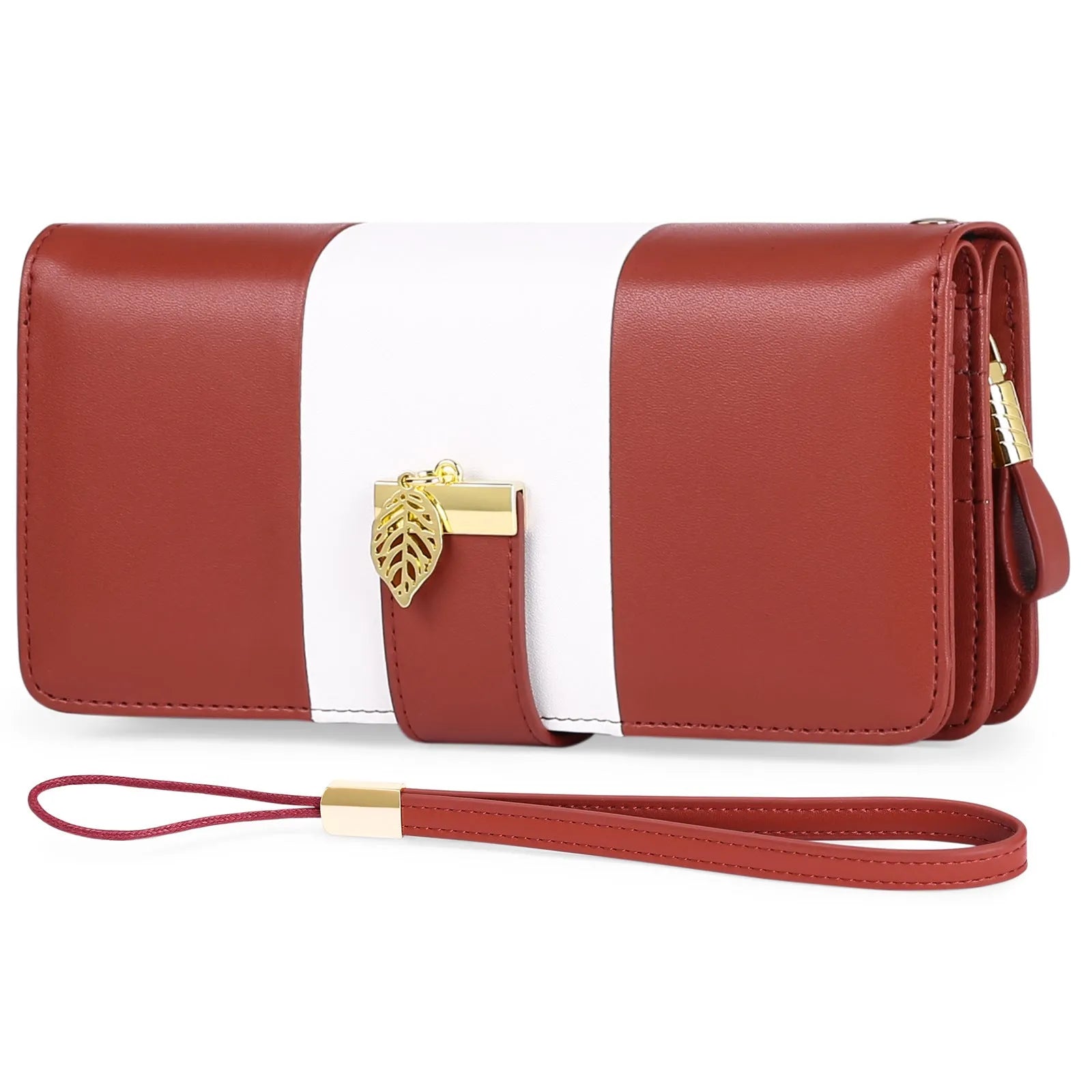 Anti-theft clutch handbag with lock closure in PU leather showing interior organisation and colour options