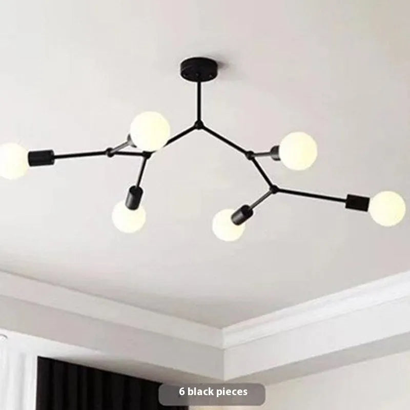Iron Nordic style ceiling chandelier with multiple light heads in black or white finish