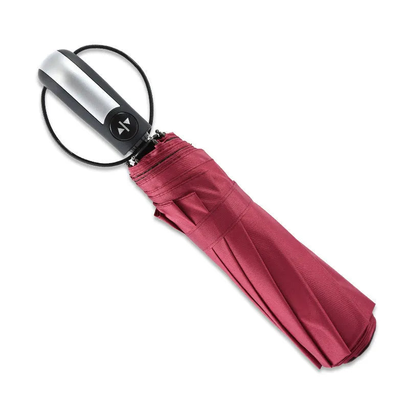 10-rib triple folding automatic business umbrella in black, navy blue or wine red