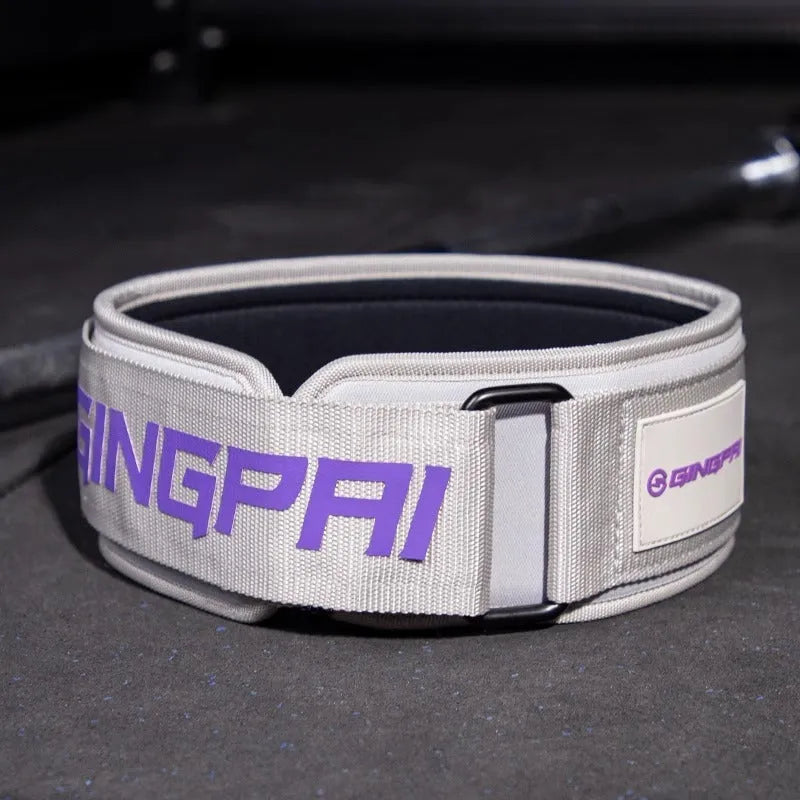Adjustable abdominal exercising support belt for weightlifting and squats, shown in multiple colour options.