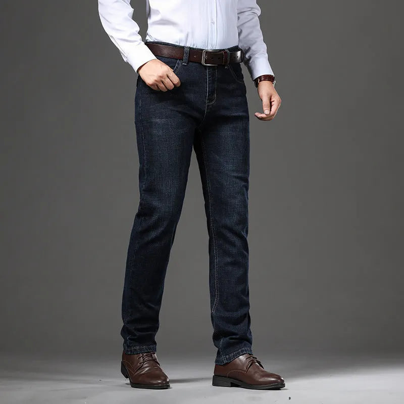 Men's black stretch jeans loose fit straight leg business casual trousers